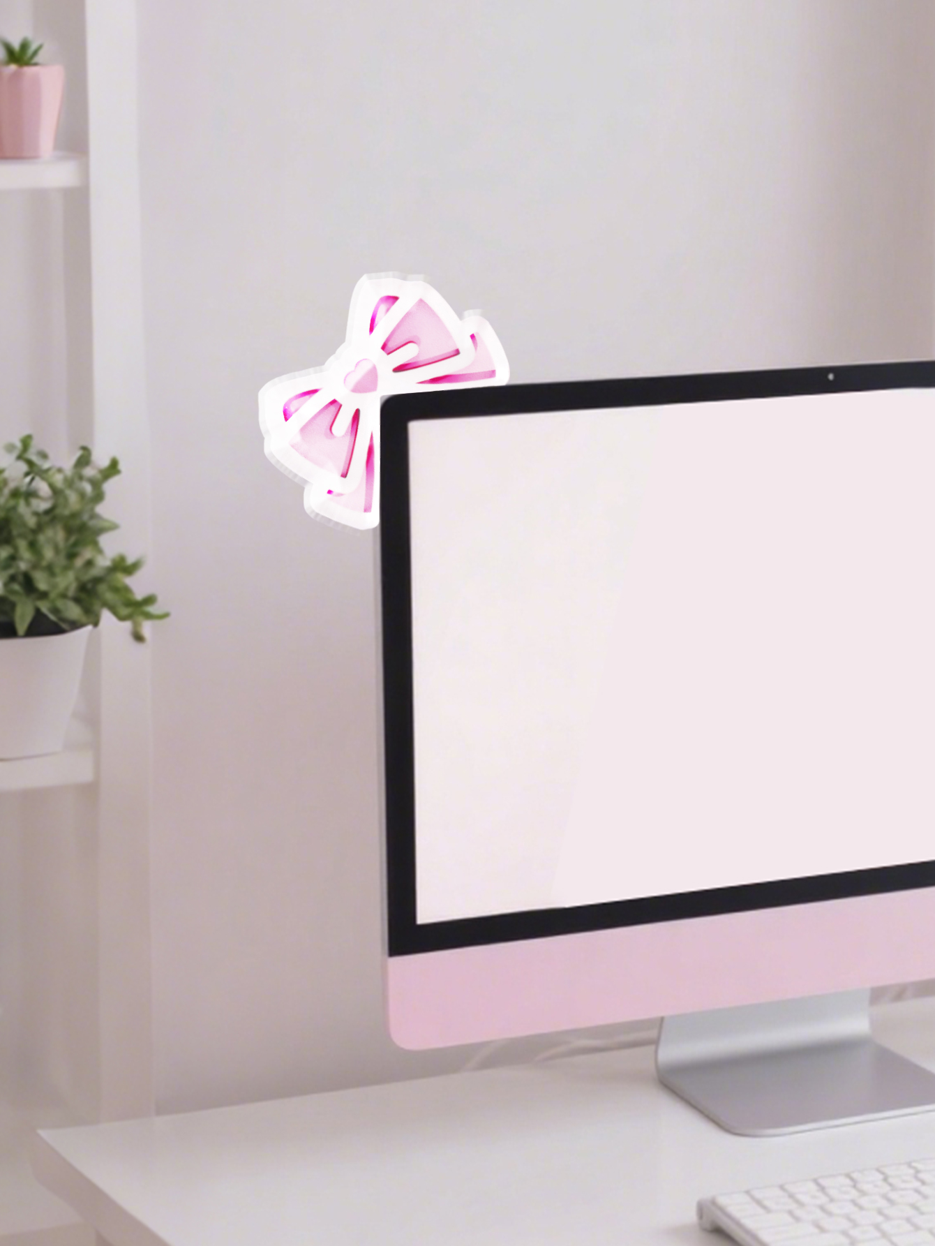 Kawaii Bow Monitor Decor Pink  – обзор и цена Gaming Accessories Pc Setup